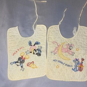 Vintage‎ Bibs cross Stitched Embroidered Mickey Minnie Figaro Cow Nursery Rhymes